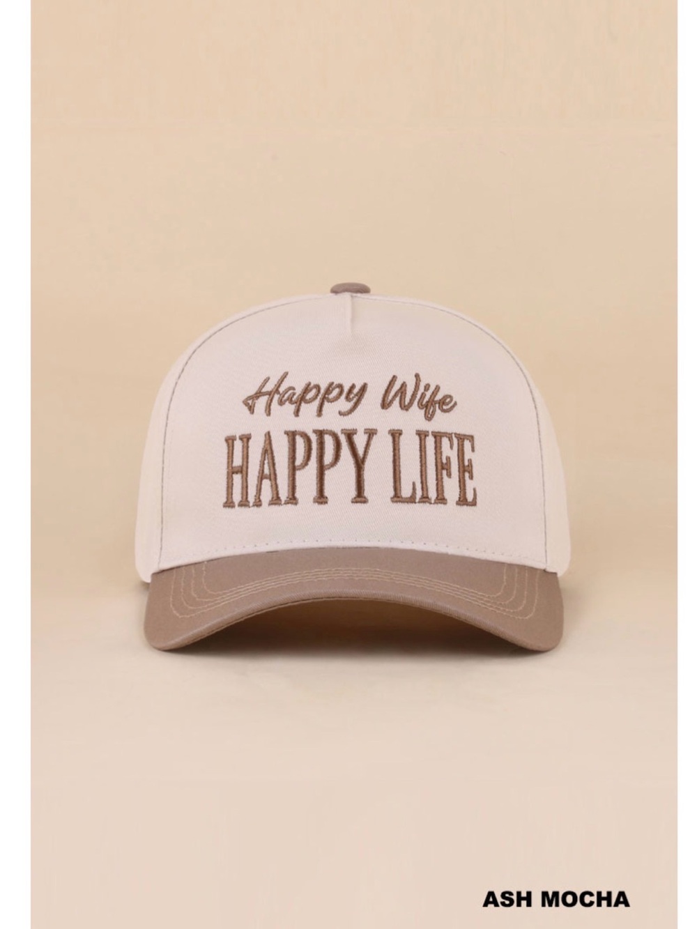 ZENANA Happy Wife Happy Life Ash Mocha Trucker Hat Embroidered Adjustable Cap 🧢
